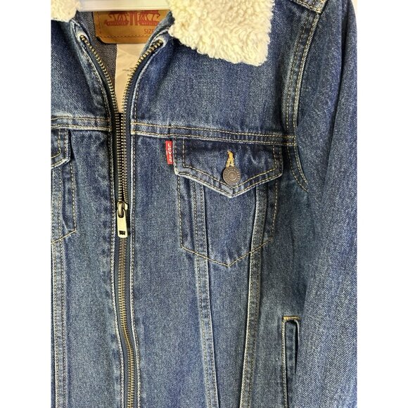 Levis Sherpa Collar Zip Denim Jean Trucker Jacket - Picture 5 of 7